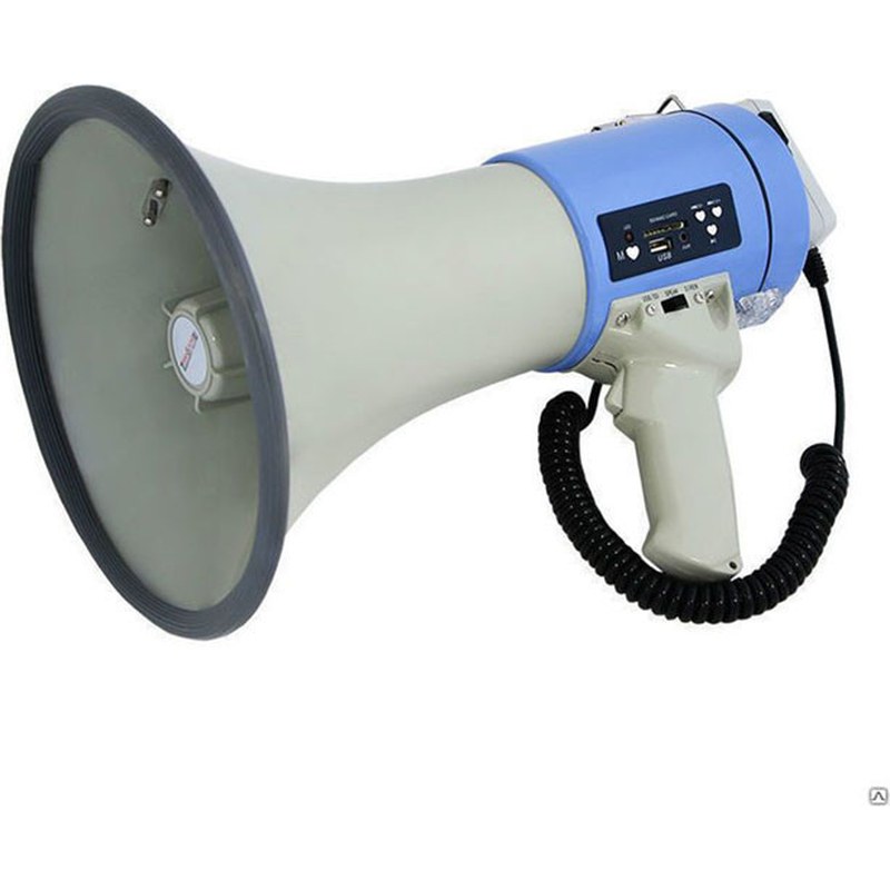 Мегафон М-186, разговор, сирена, SD/MMC CARD, USB, AUX, выносной микрофон, 12В, 25W, батареи 8хС